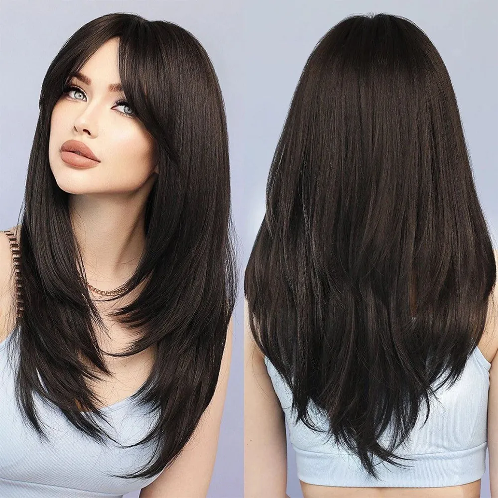 Uma peça clipe peruca invisível extensões de cabelo sintético tipo u curto extensão reta mulheres perucas meia peruca feminina