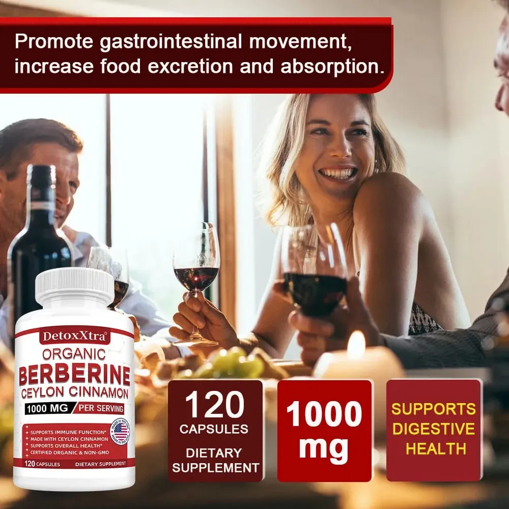Premium Berberine HCL - Blood Sugar Support Heart Health - Ceylon Cinnamon Berberine HCI Supplement Capsules 1000MG