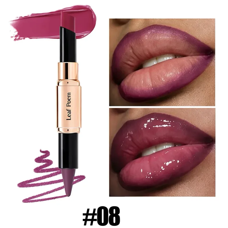 Dual‑Head Matte Lipstick Lip Liner Pen 2‑in‑1 Lip Definer & Lip Color Stick Smooth Lip Makeup for Daily Party Use