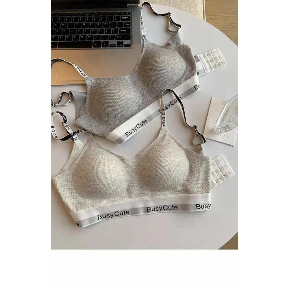 Trendy American Wireless Sports Bra Seamless Letter U Back Small Cup Push Up Anti Sag Side Support Workout Breathable Underwear