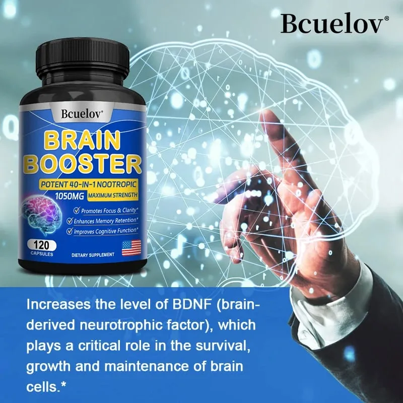 Brain Nutrition Capsules - Dietary Supplement 40-in-1 Potent Formula Vegan Non-GMO Supports Focus and Brain Health