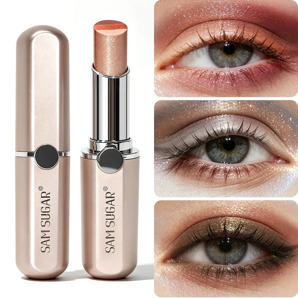 3-Color Gradient Eyeshadow Stick Shimmer Highlight Contour Cream Eyeshadow Waterproof Smudge Resistant Quick Eye Makeup Stick