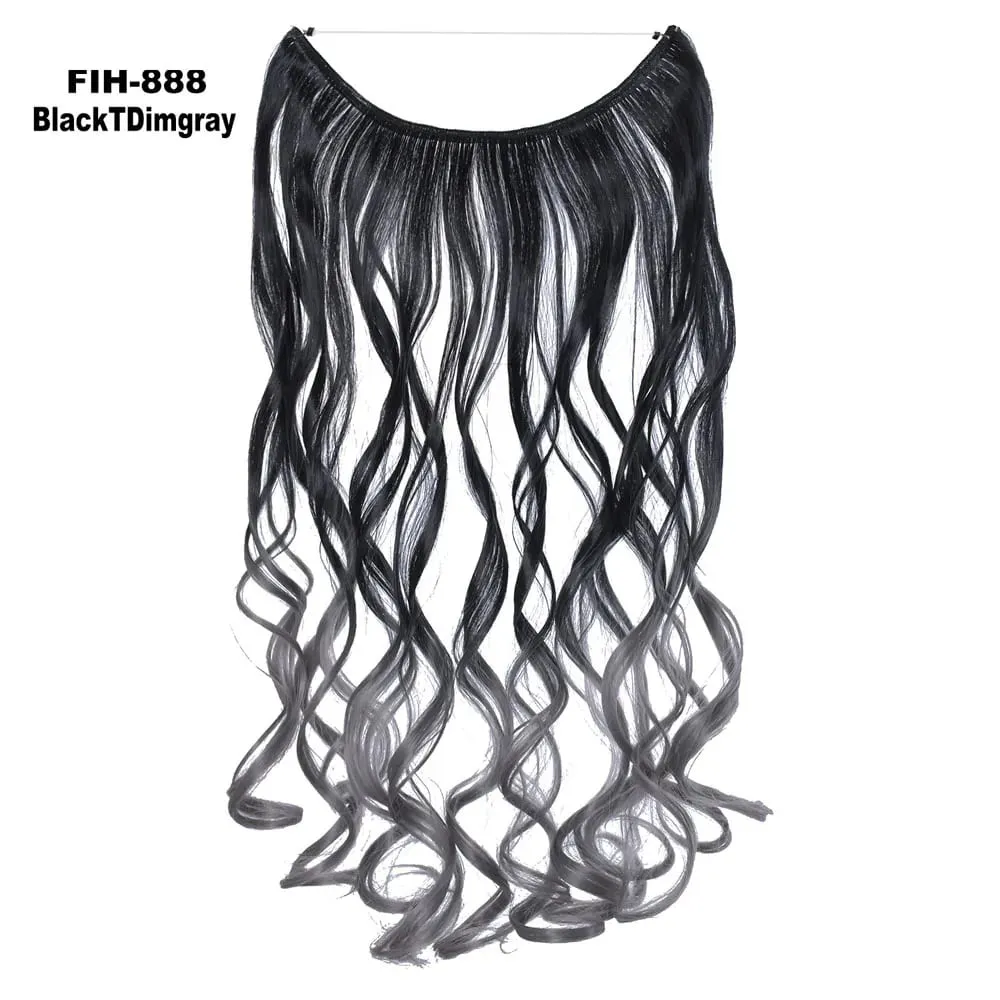 One Piece Ombre Color Hair Extension Women's Hairpiece Wavy & Straight Invisible Wire Secret Fish Line No Clips Synthetic Hair