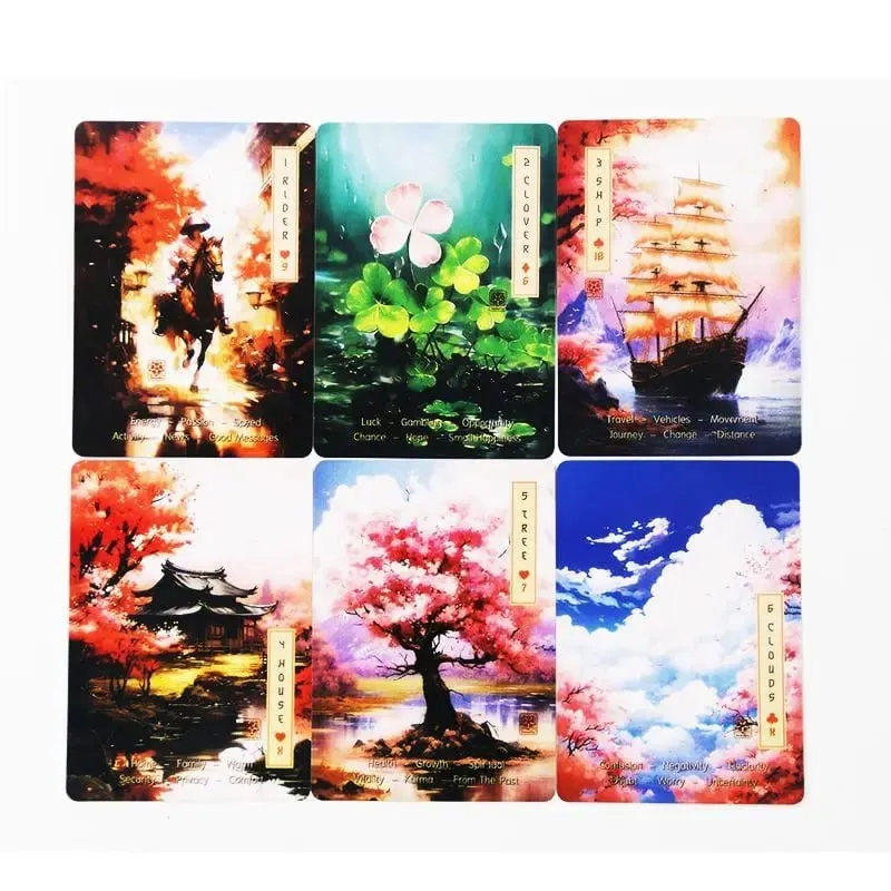 Japanese Cherry Blossom Themed Oracle Cards 9*6cm Le Sakura Lenormand Cards - 36 Card Deck with Keywords