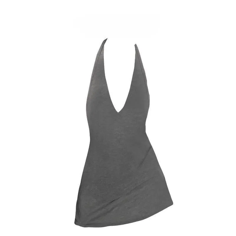 Sexy Hot Girl V-neck Knitted Halter Top for Women in Summer New Style for Outerwear Backless White Sports Slim Fit Top Trendy