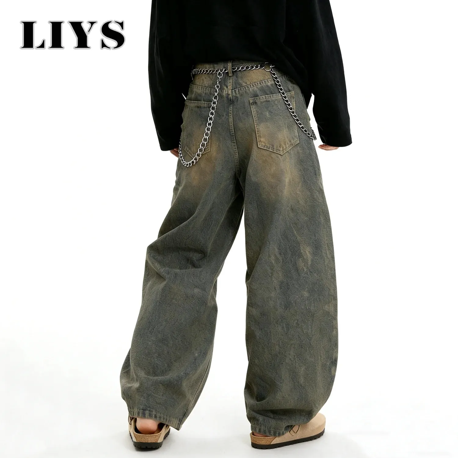 American Retro Baggy Wide Leg Jeans Men's Streetwear Distressed Y2K Clothing Casual Daily Four Seasons Denim Pants Unisex