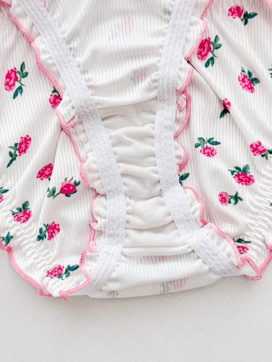 Floral A B C D Cup Women's Underwear Set Ribbed Knit Push Up Bra Daily Comfort Panties Women Ruffle Edge Lingerie Set