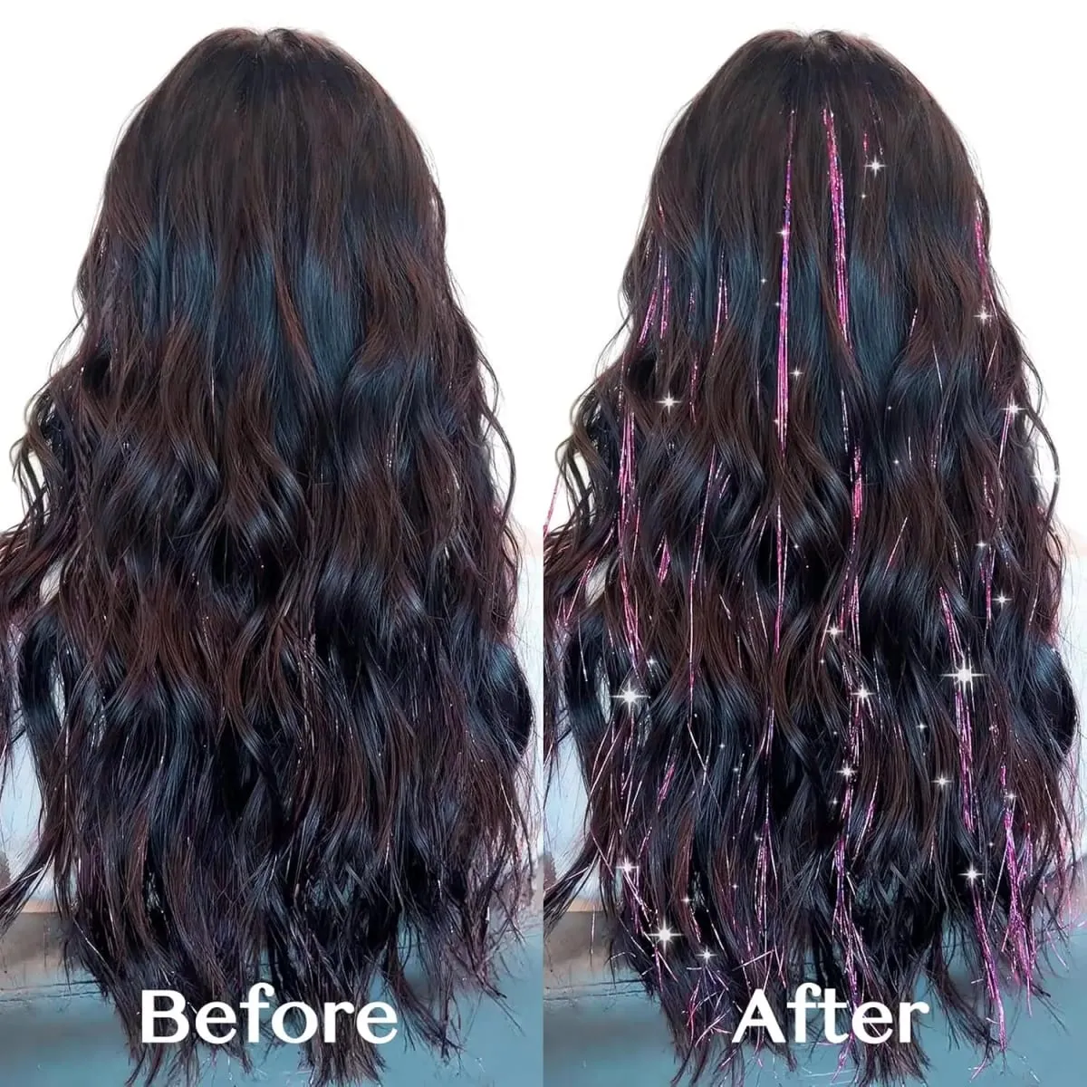 Hair Tinsel Clip in Dreamy Colorful Fairy Hair Tinsel Kit 24 Inch Glitter Clip in Hair Extensions for Girls Women Synthetic
