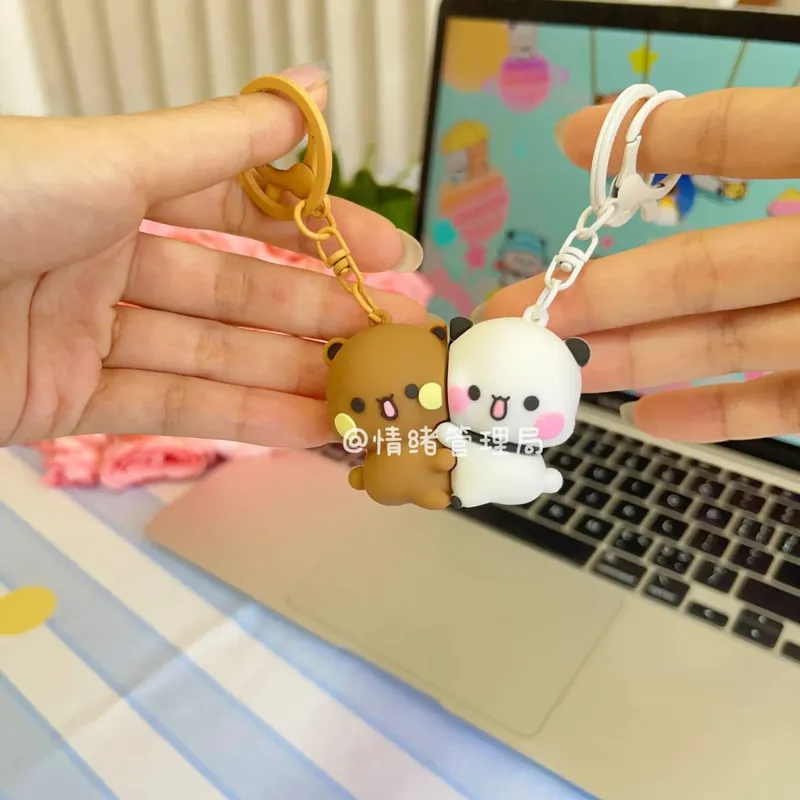 New Bubu Dudu Magnetic Hug Keychain Cute Cartoon Panda Ornament Keychain Backpack Accessories Couple Christmas Gift