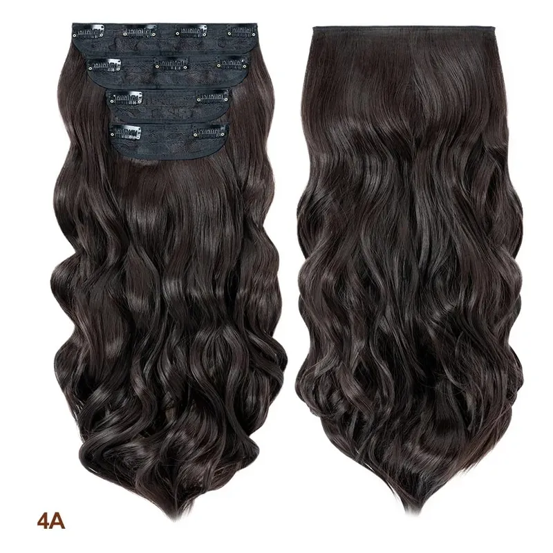 4 Pieces Set Clip In Hair Extensions Highlight Wavy Curly Long Synthetic Hairpieces For Women 22 Inch 180g Hair Clips Hair