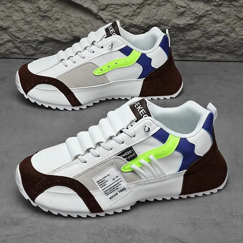 1pair Vintage Style Men'S Breathable Mesh Thick Sole Dad Sneakers - Casual Sports Running Shoes with Lace-Up Closure Faux & Fab