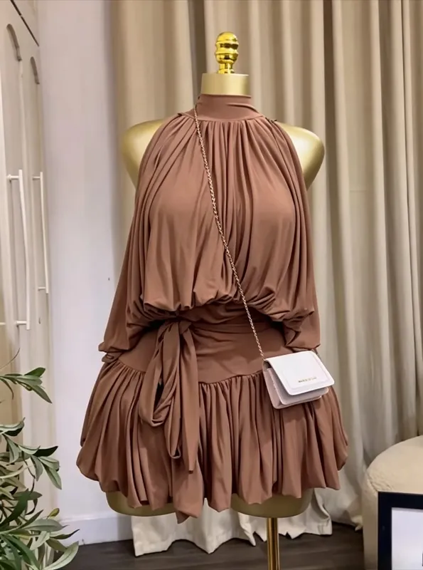 CM.YAYA Women Dress Sleeveless Halter Ruched Ball Gown Mini Dress with Shorts 2026 Beach Party Elegant Holiday Birthday Outfits