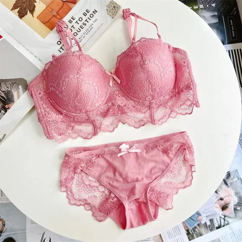 Plus Size Womens Lace Bra and Panty Set Push Up Supportive Full Coverage Side Smoothing Lingerie Underwear for Curvy Women Daily