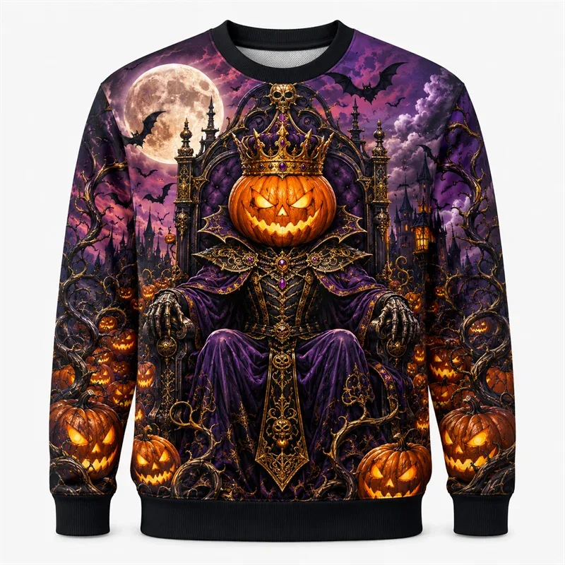 2026 New Ghost Pumpkin Skeleton Print Halloween Sweatshirts Fashion Holiday Wear Unisex O Neck Sweater Cool Streetwear Pullovers