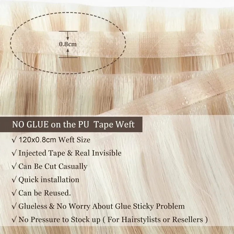 Invisible Long Flat PU Weft Bundles Human Hair Injected Seamless PU Skin Weft Hair Extension No Glue Tape On Hair Bundle 12"-22"