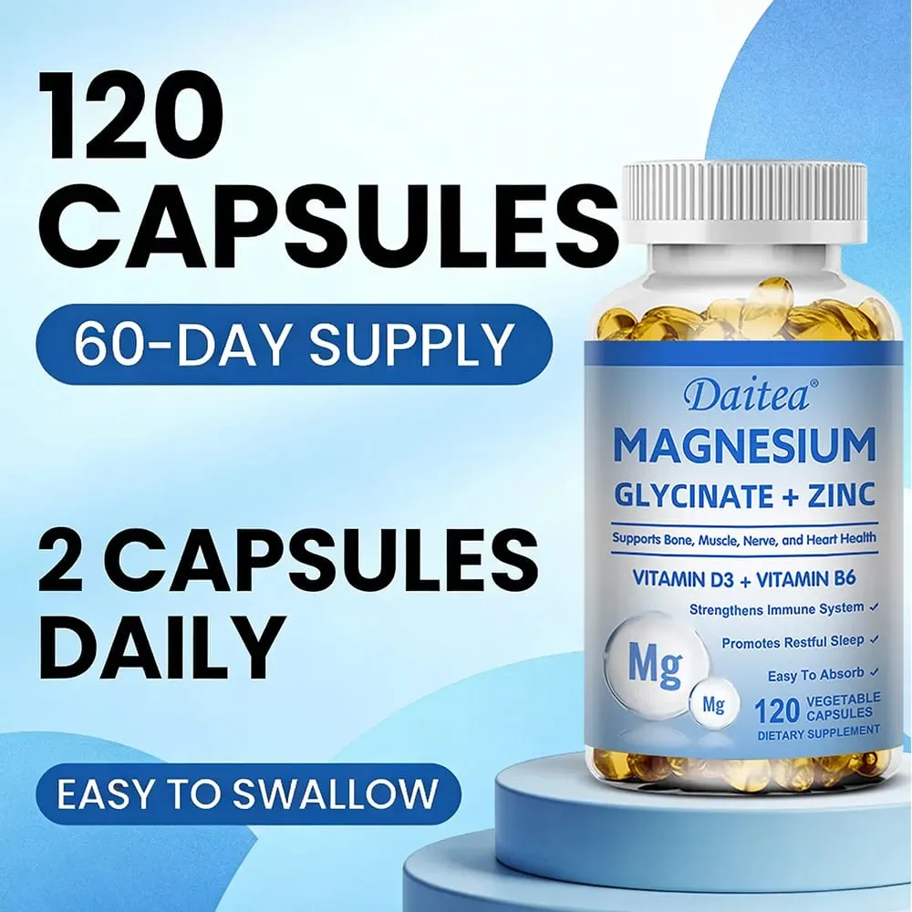 Magnesium Glycinate + Zinc - Improves Sleep Quality Promotes Cardiovascular Bone and Heart Health Promote Intestinal Digestion