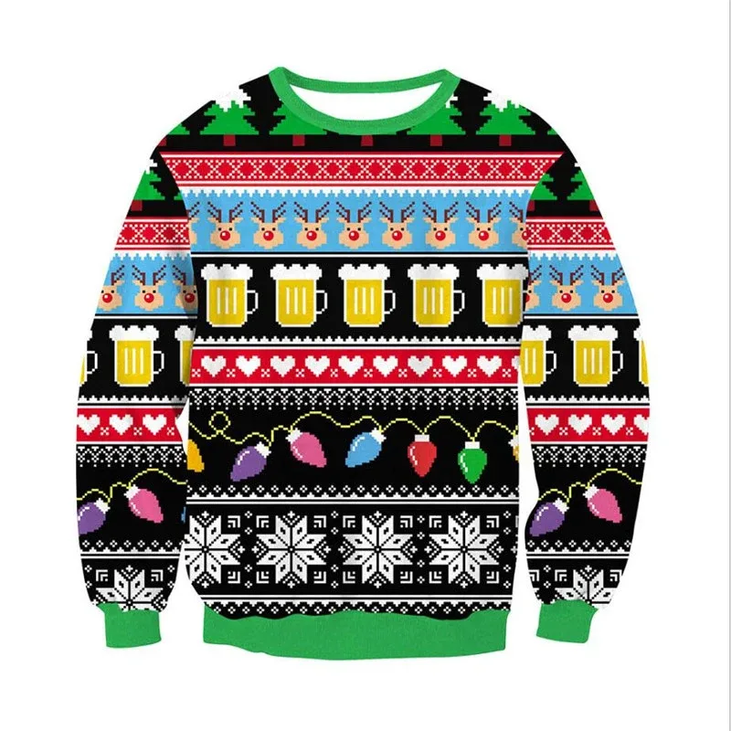Festival Christmas Pattern Sweatshirts For Men Humping Reindeer 3D Printed Pullover Holiday Party O-Neck Hoodies Long Sleeves