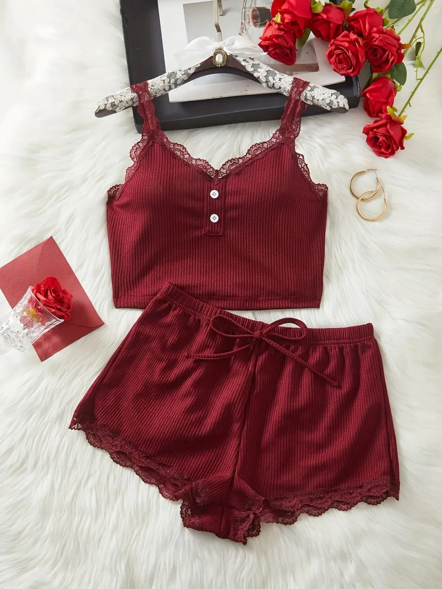 Solid-Color 2-Piece Summer Underwear Set Sexy Lace Bra Breathable Intimate Lingerie Fashion Home Wear Soft Seamless Bras Shorts