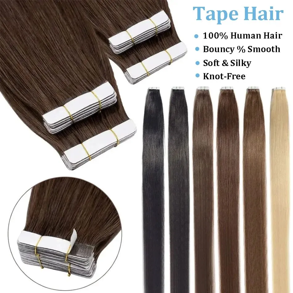 Tape In Haarverlängerungen, 100 % Remy-Echthaar, Nagelhaut-Hautschuss, nahtloses Klebeband, Haarverlängerungen, 50 g/Set, 20 Stück, beste Qualität