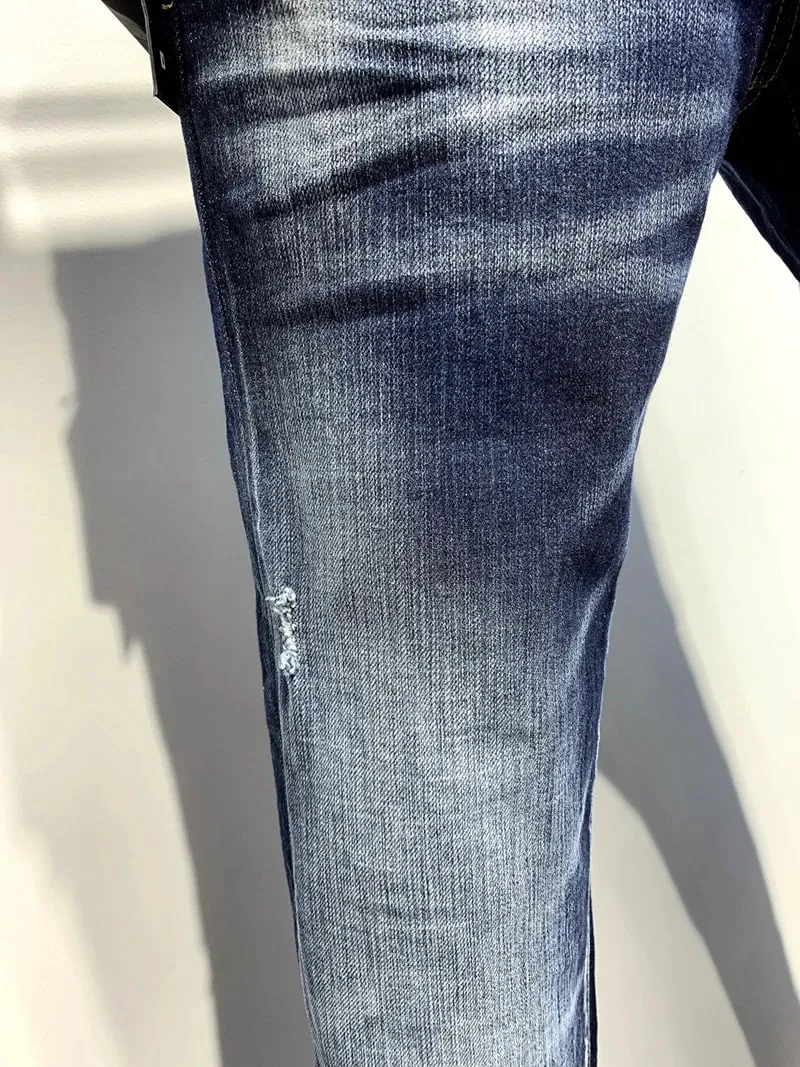 new D2 Men Jeans Badge Printed Coolguy Boy Long Pants Straight Pockets Hole SLIM BLUE embedded jeans pant 9811