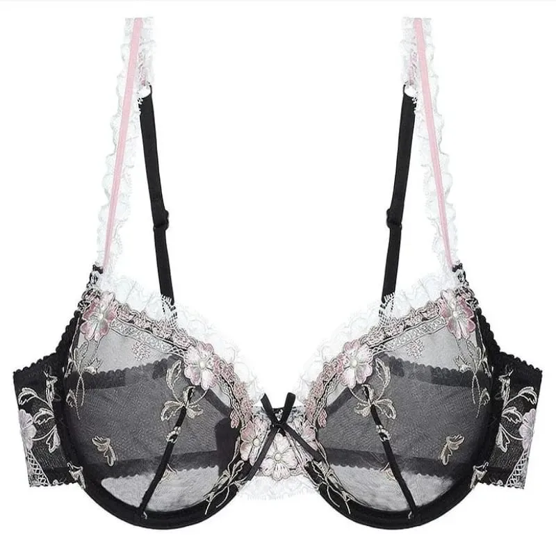 Delicate French Lace Lingerie Set White Mesh Embroidery Push‑Up Bra Panty Suit Plus Size Ladies Daily Wear Intimates