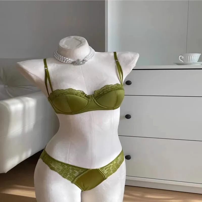 Women French Style Lace Satin Lingerie Set Sexy Push Up Thin Elegant Breathable Comfort Stylish Daily Intimates Wear