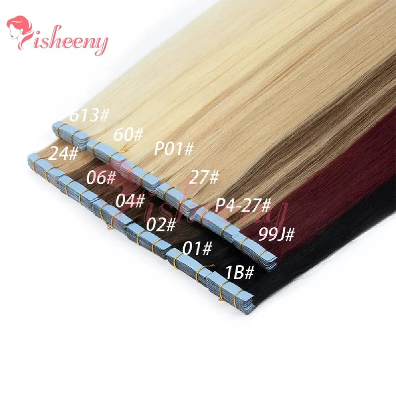 Isheeny Remy Tape‑In Human Hair Extensions Straight Real Human Hair With 4cm Wide Waterproof Adhesive Strips Seamless Flat‑Lay On Scalp Smooth Full Hair Ends Tangle‑Resistant Salon & Home Use 20Pcs 30g Per Pack
