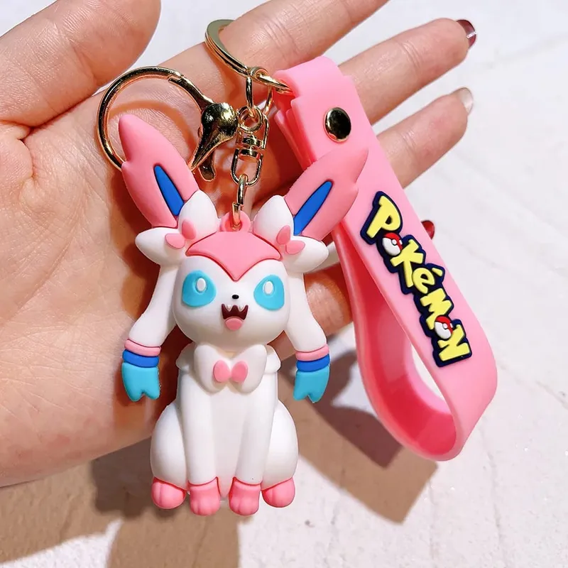 40 Style Wholesale Anime Pokémon Pikachu Eveen Keychain Cartoon Cute Charizard Keyring Student Backpack Car Key Chain Toys Gifts