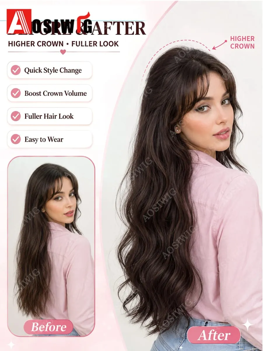 Synthetic Wavy Hair Topper for Women 2 Clip In Volumizing Hairpiece High Crown Hair Extension for Fuller Hair