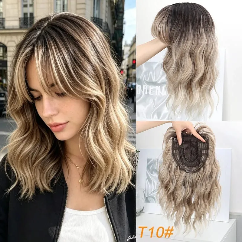 14Inch Synthetic Short Wave Curly Topper Hair Extension Invisible Coverage & Built-in Bangs for Women Daily Use Easy to Wear