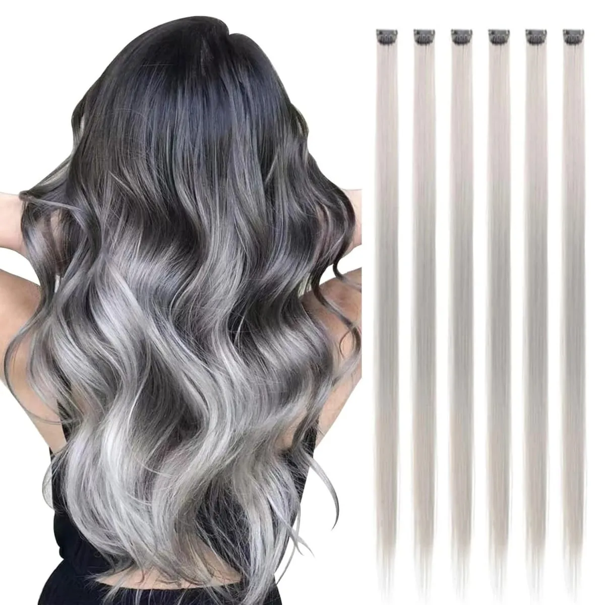 6 Pcs Clip Ins Hair Extensions 22 Inch Straight Colorful Clip In Hair Extensions Rainbow Party Highlights Synthetic Hairpiece