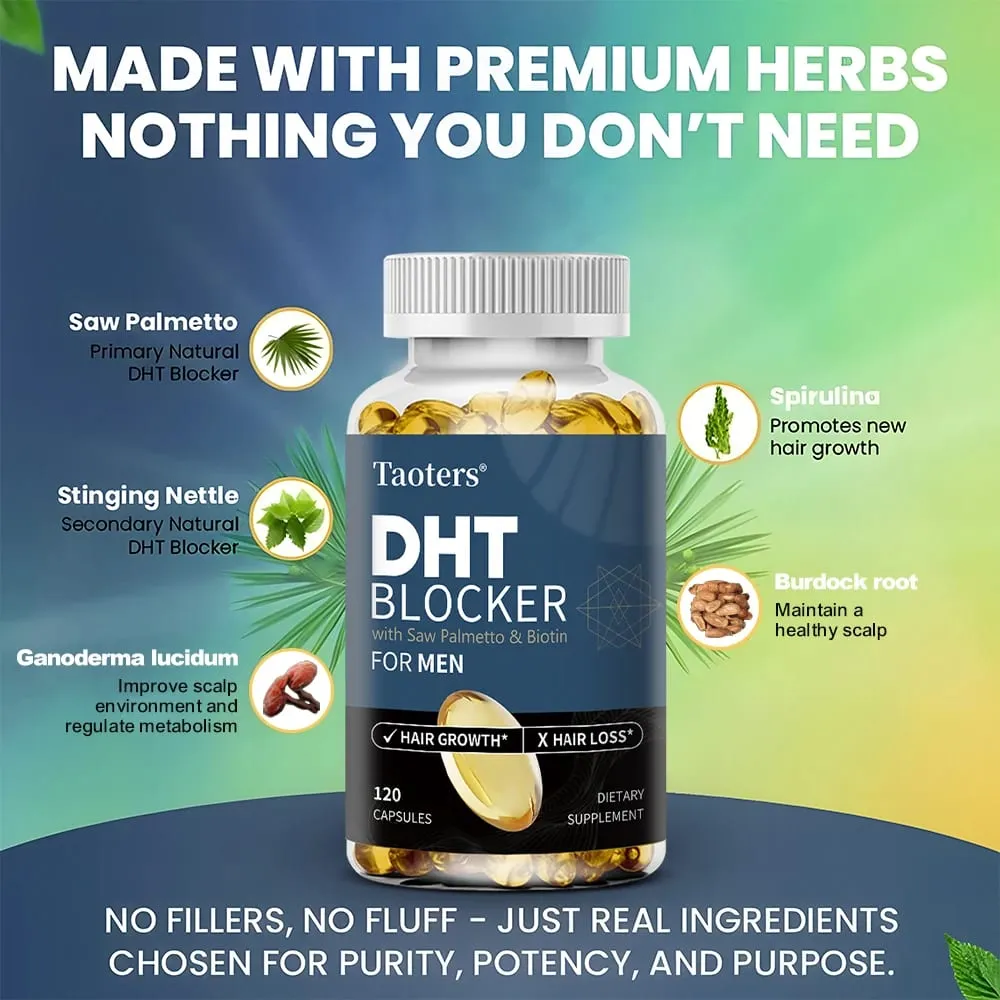 DHT Blockers for Men - with Saw Palmetto & Biotin Promote Natural Hair Growth Increase Vitality and Maximize Absorption