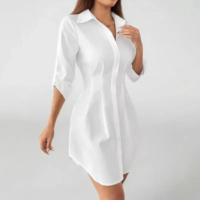 Women Long Sleeve Shirt Dress Fall Winter Open Cardigan Turn Down Collar Button Down Casual Midi Dresses