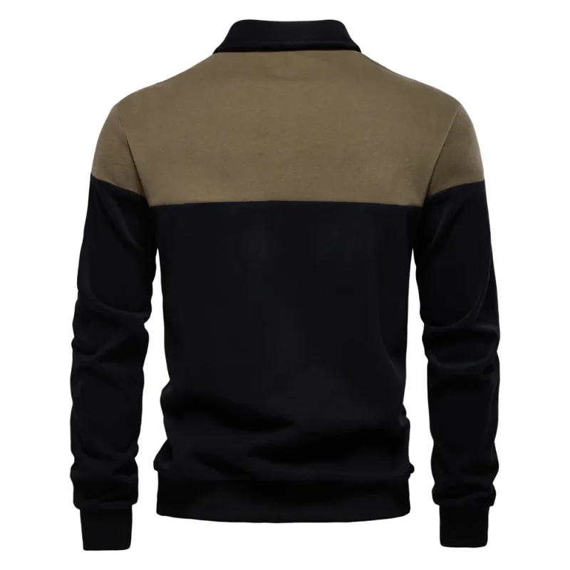 New Spring Men's Color-Block Cotton Blend Hoodies for Business Casual Style Long Sleeve Sweatshirt