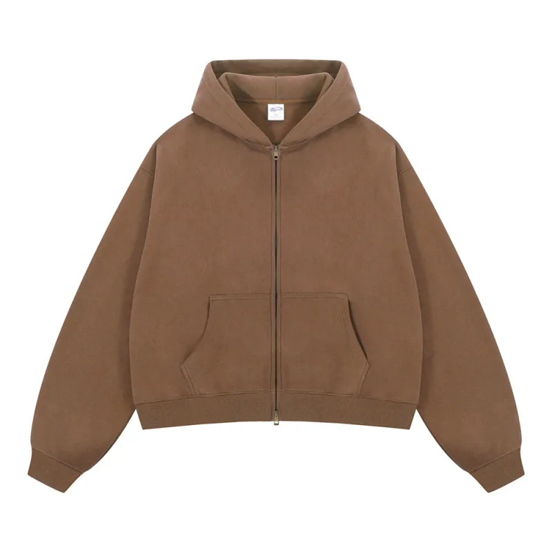 อินเทรนด์ 2025 ฤดูหนาวManขนแกะBoxy Hoodies Unisex 350gsm Double Head Zipper Hooded Sweatshirts Coat HY1122