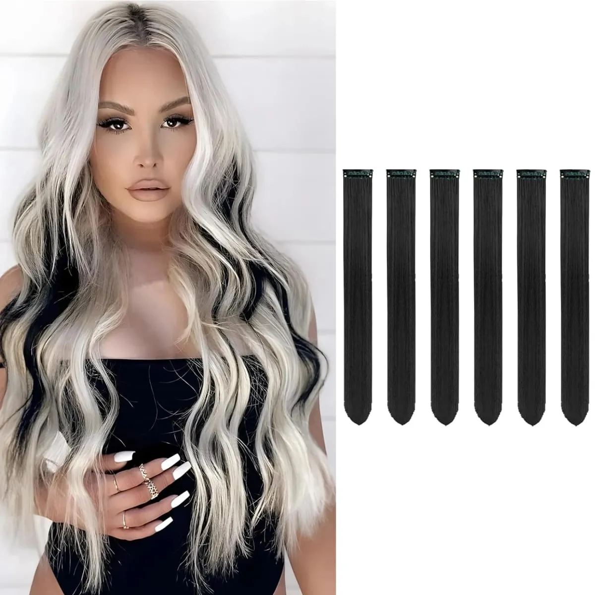 6 KS Clip In prodlužování vlasů 22 palců dlouhé rovné, tepelně odolné syntetické vlasy zvýraznění Snadno použitelné barevné příčesky