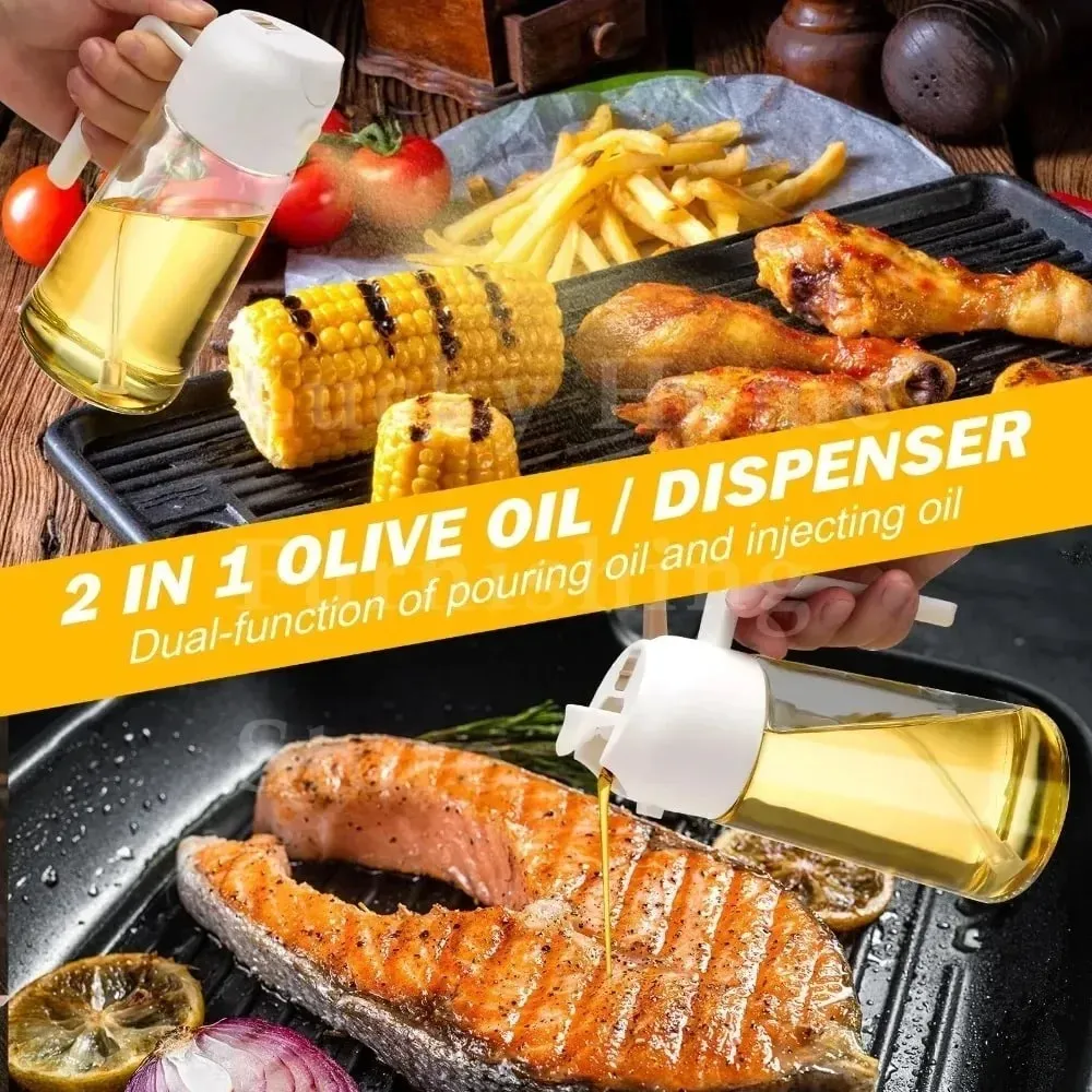 500ml 2-em-1 duplo uso plástico azeite pulverizador dispensador spray despeje garrafa vinagre senhor fritadeira de ar churrasco salada ferramentas de cozinha