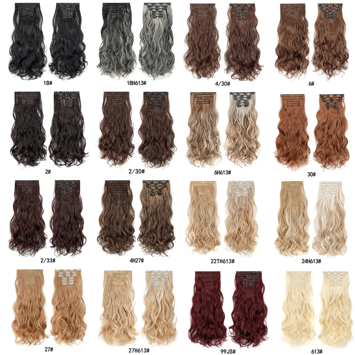 Jeedou 20 Inch 140g Clip In Hair Extensions 6Pcs 16 Clips Long Wavy Synthetic Ombre Hair Pieces for Women Full Head