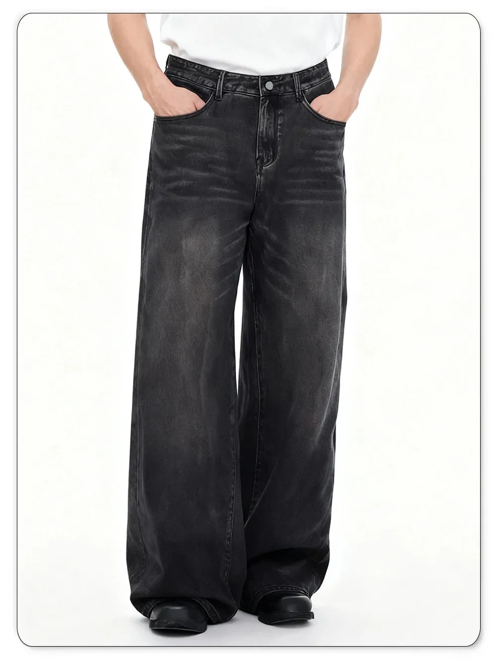 Four Season Men's Jeans Korean Version Student Casual Pant American Retro Gray Black Loose Wide Leg Jean Baggy Men's Denim Pants