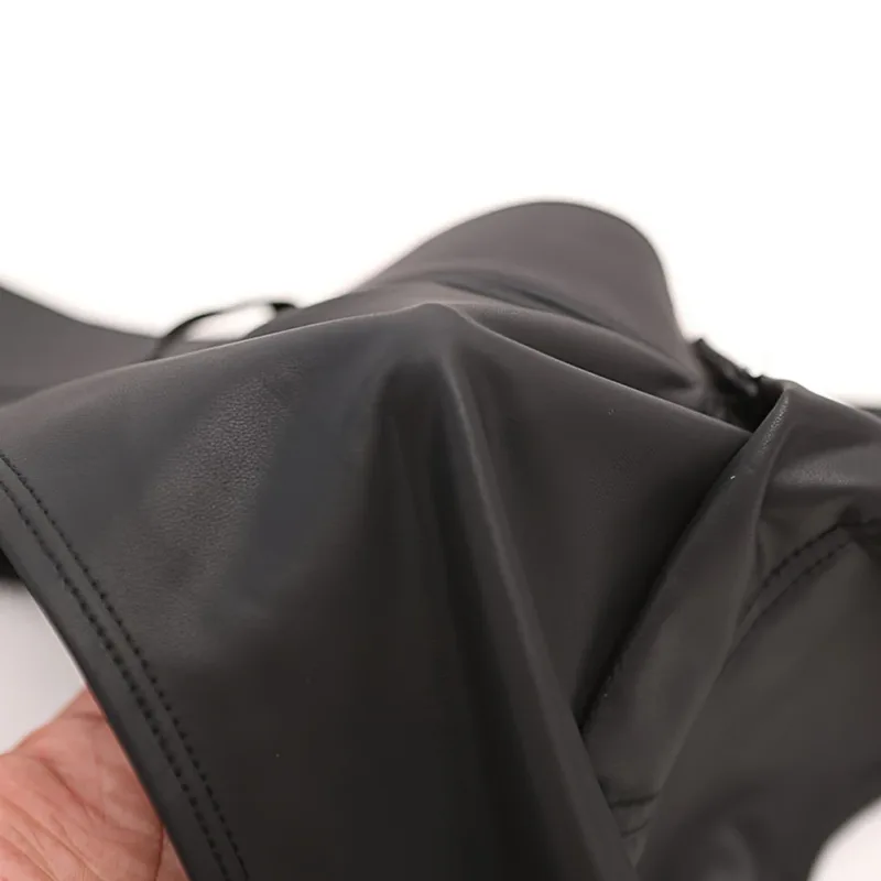 Men Faux Leather Shorts Thongs Button T Crotch Low Rise Very Hot Lingerie Sissy G-String T-Back Brief Underwear Men's Clothing