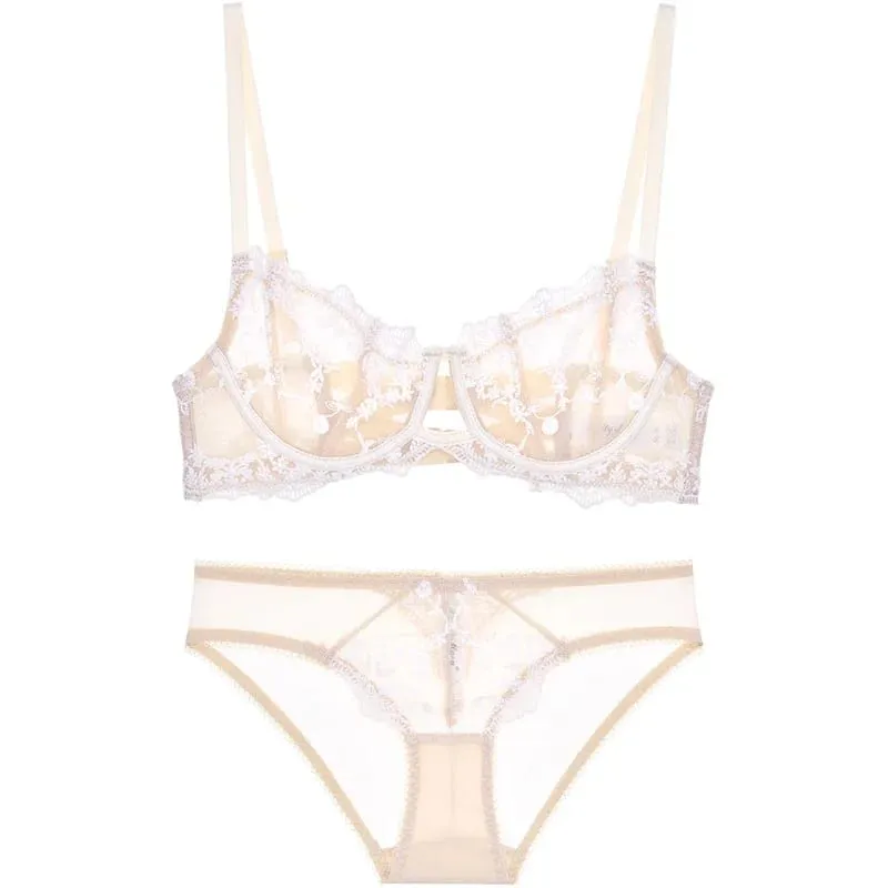 Embroidered Bralette & Panty Set for Women Ultra-Thin Comfort Underwire Support Large Size Lingerie