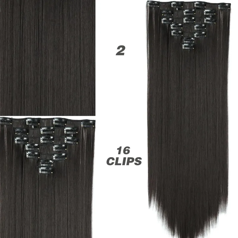 Synthetic 7Pcs/Set 22" Wavy Hairpiece Straight 16 Clips Hair Extensions Heat Resistant Styling False Hair