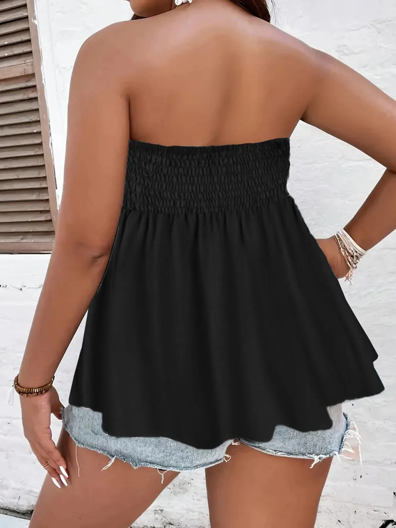Plus size feminino sexy cintura alta plissado tubo superior verão casual roupas de cor sólida