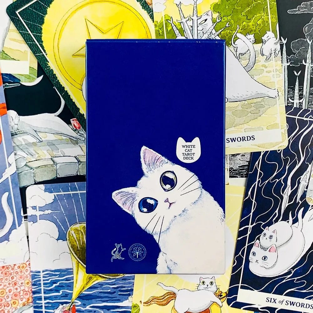 New White Cat Tarot Deck A 78 Cat-Themed Edition Borad Game For Cat Lovers Great For Divination Meditation & Party Games