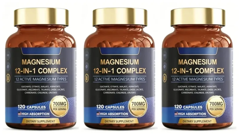 Magnesium 12-in-1 Complex Capsules 700mg Vegan Non-GMO Gluten-Free Supports Daily Nutrition & Relaxation 120 Count