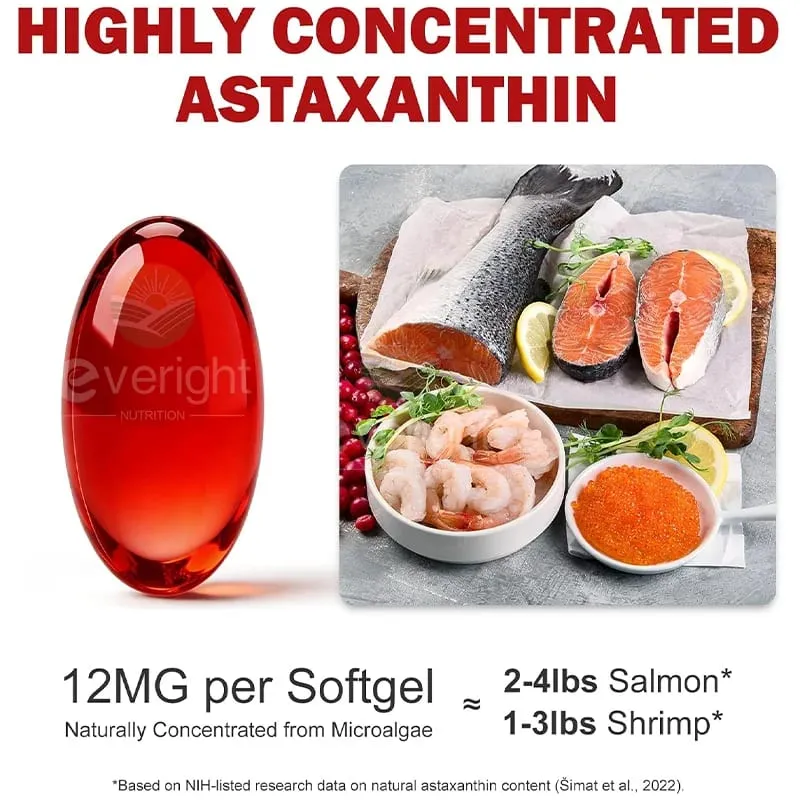 Astaxanthin - 12mg Premium Antioxidant Supplement to Support Eye Skin Joint & Immune System Health - Non-GMO & Gluten-Free