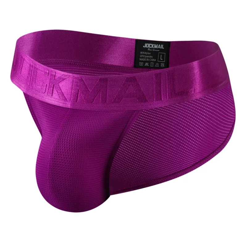 Jockmail Mans Underwear Gay Brief Nylon Mesh Sexy Low Waist Ropa Interior Hombre Letter Embroidery Sissy Panties Male Lingerie