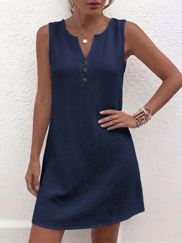 Plus Size Sleeveless Casual Dress with Button Details for Effortless Style and Comfort