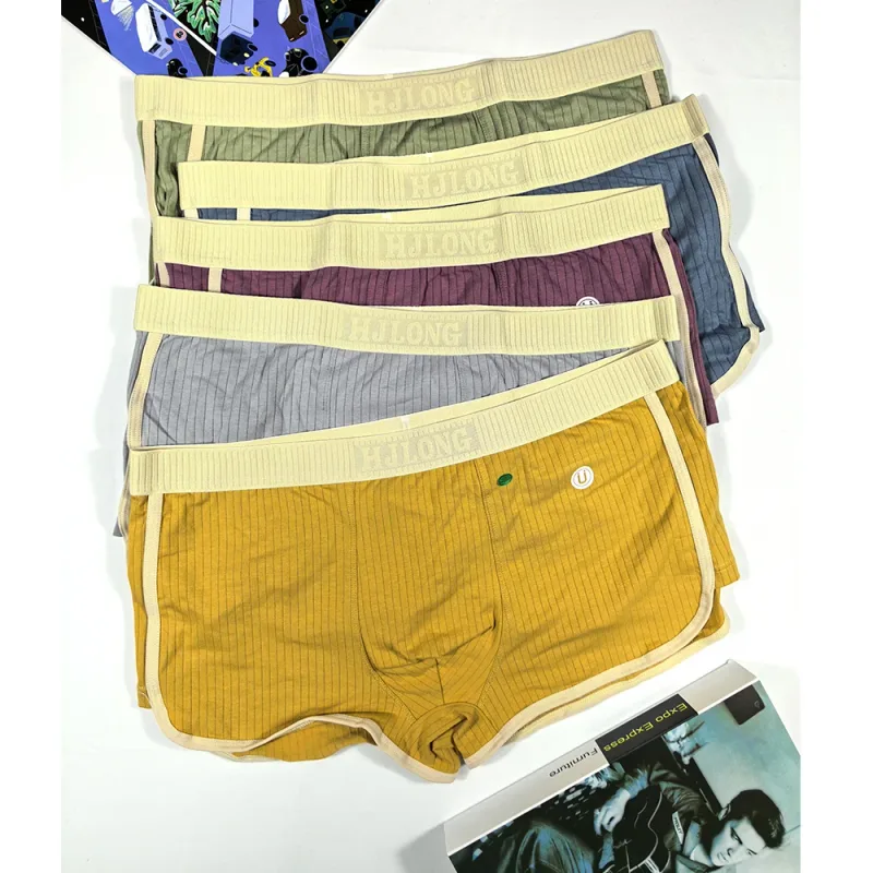 5PCS/Pack Fashion Dopamine 100% Cotton Solid Striped Men's Underpants Breathable Mesh Pouch Panties High Elastic Men Underwear