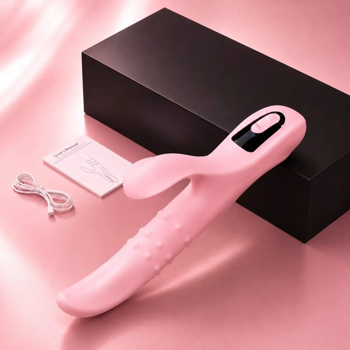 Rabbit Vibrator Sex Toy for Women Rotating Beads Wiggling G Spot Massager Dual Vibration LCD Display Waterproof Silicone